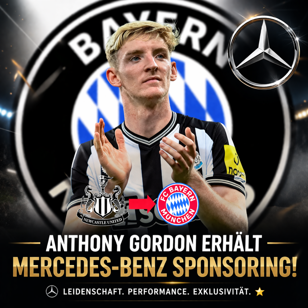🚨🔥 DOPPELSCHLAG FÜR ANTHONY GORDON! Sponsoring-Deal mit Mercedes-Benz fix – während sein Wechsel zum FC Bayern Munich immer näher rückt! 🚗⚽💼 Der englische Offensivspieler sorgt aktuell für Schlagzeilen auf und neben dem Platz: Während die Gespräche über einen möglichen Transfer nach München weiter an Fahrt aufnehmen, hat sich Anthony Gordon bereits einen prestigeträchtigen Deal gesichert. Mit Mercedes-Benz an seiner Seite setzt er ein starkes Zeichen – sportlich wie auch als aufstrebende Marke im internationalen Fußball.