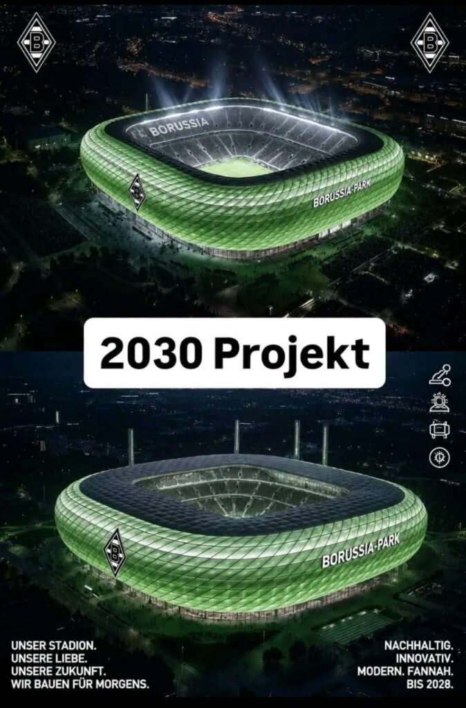 Borussia Mönchengladbach steht kurz davor, den Fußball mit einer spektakulären Renovierung des BORUSSIA-PARK im Wert von 350 Millionen Euro zu revolutionieren! Von erweiterten Sitzplatzkapazitäten und smarter Technologie bis hin zu umweltfreundlichen Modernisierungen und luxuriösen Fanbereichen – die Zukunft des deutschen Fußballs nimmt bereits Gestalt an…