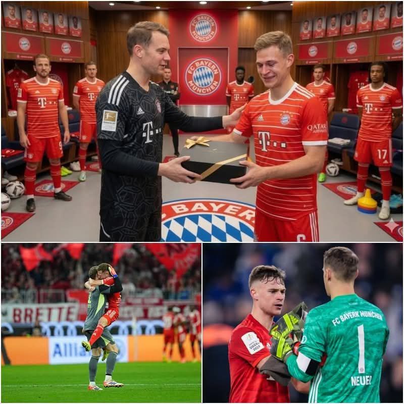 ๐ข Emotionaler Moment in der Bayern-Kabine: Kurz nach dem Sieg gegen VfL Wolfsburg sorgte Manuel Neuer fรผr eine bewegende รberraschung bei Joshua Kimmich. Vor der gesamten Mannschaft รผberreichte der Bayern-Kapitรคn ihm eine geheimnisvolle schwarze Box. Als Kimmich das Geschenk รถffnete, konnte er seine Trรคnen nicht zurรผckhalten. Selbst Harry Kane und Trainer Vincent Kompany standen sprachlos daneben und beobachteten den emotionalen Augenblick. โค๏ธโฝ